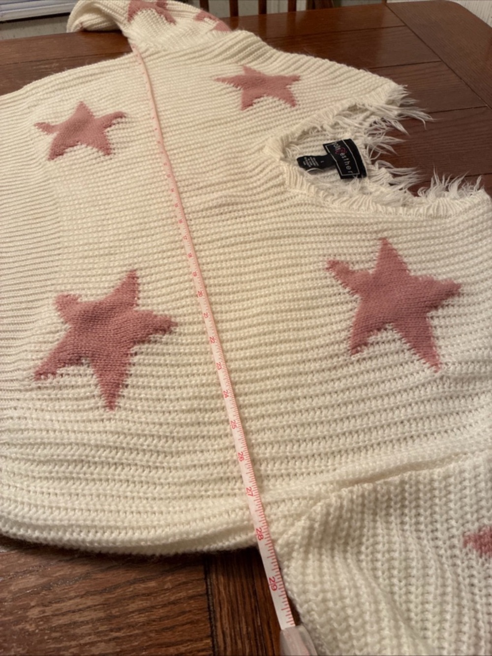 Polly & Esther Frayed Edge Star Sweater Women’s L V-Neck Long Sleeve Distressed - Picture 6 of 9